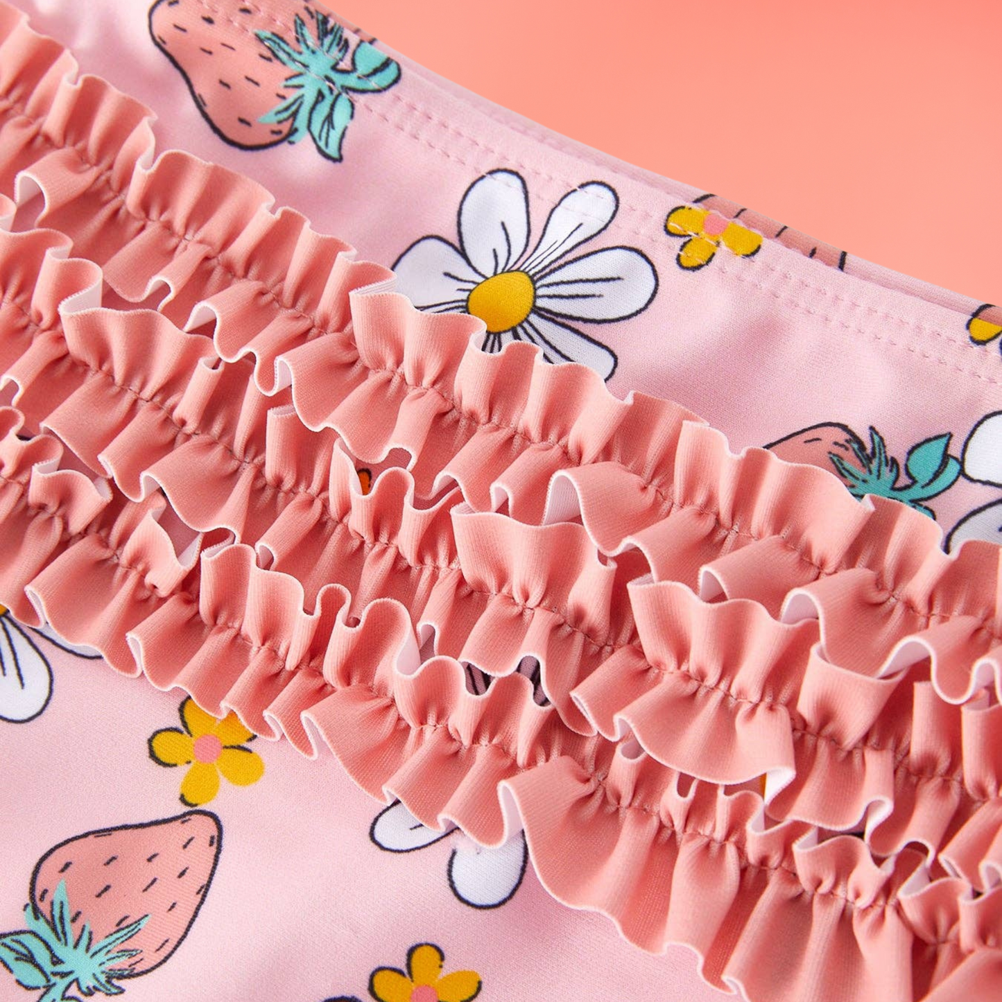 Sweet Strawberry Daisy Girls Ruffle Swimsuit