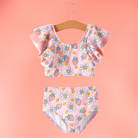 Sweet Strawberry Daisy Girls Ruffle Swimsuit
