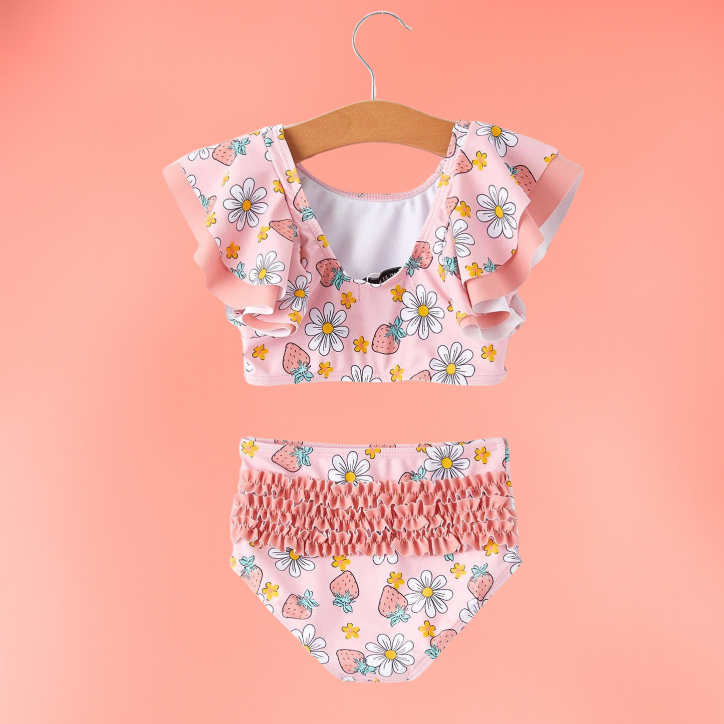 Sweet Strawberry Daisy Girls Ruffle Swimsuit