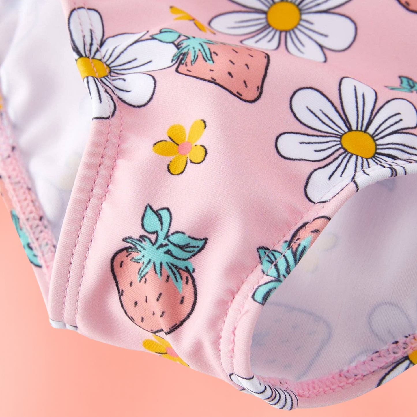Sweet Strawberry Daisy Girls Ruffle Swimsuit